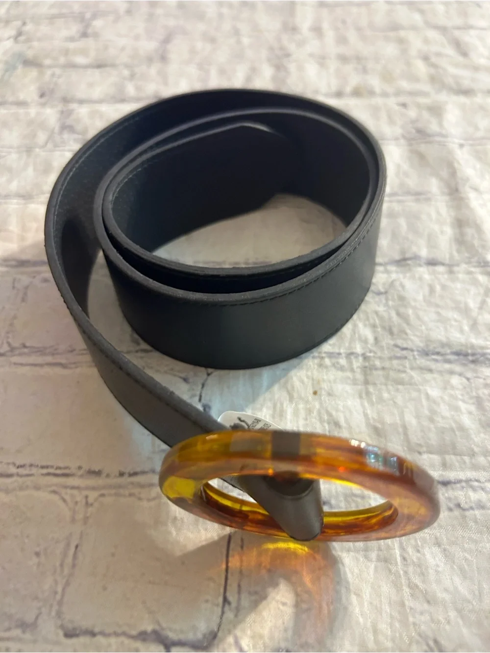 BANANA REPUBLIC VEGAN BLACK WITH TORTOISE SHELL BUCKLE & BLACK LEATHER BELTS